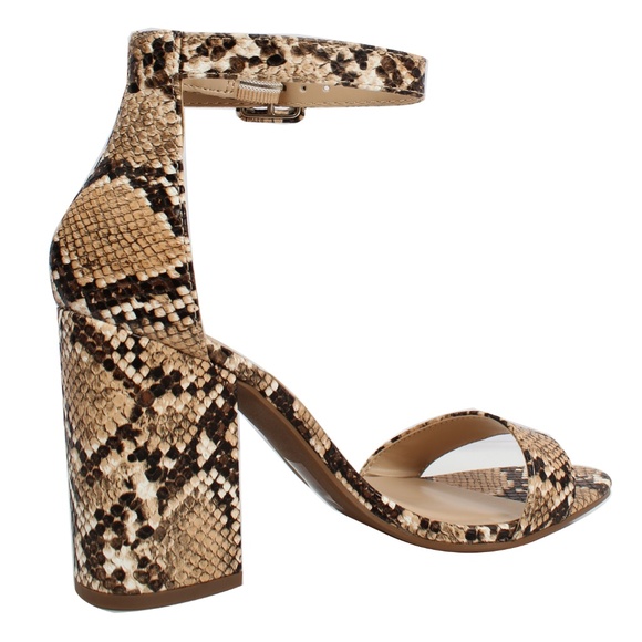 Natural Python Snake Open Toe Ankle Strap Heel - Picture 3 of 6